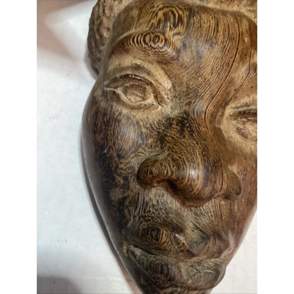 Vintage Hand Carved Wooden African Man Face Wall Hanging 7